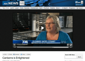 Artist, Dr Eleanor Gates-Stuart, 'Canberra is Enlightened', ABC 7.30 Report by Chris Kimball