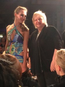 Rachel wearing 'Jewels' print with Eleanor Gates-Stuart