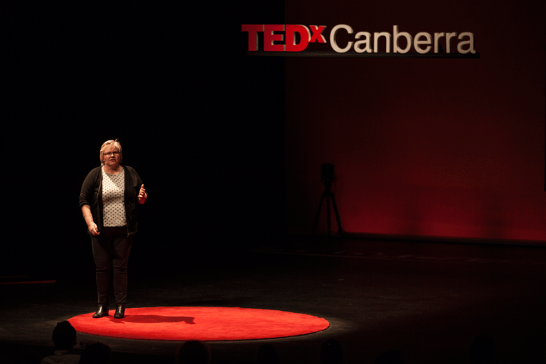 Eleanor Gates-Stuart presenting at TEDXCanberra. Photograph by Adam Thomas