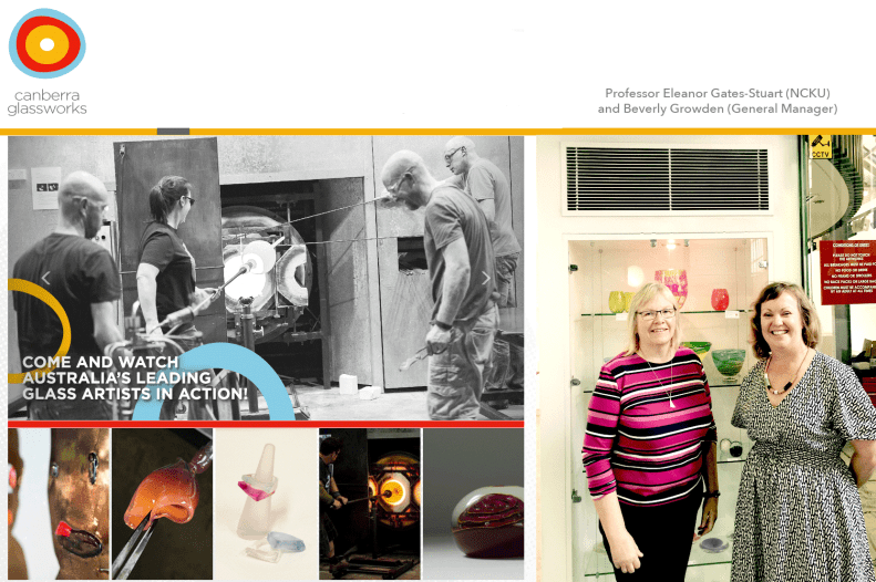 Techno Art meets contemporary glass... talking National Cheng Kung University and Australia's Canberra Glassworks. Professor Eleanor Gates-Stuart (NCKU) Techno Art meets with General Manager, Beverly Growden (Canberra Glassworks) to discuss ideas... Taiwan-Australia. http://www.canberraglassworks.com