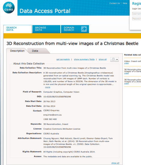 3D Reconstruction, Christmas Beetle CSIRO Data Access Portal